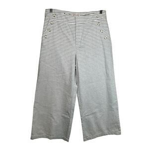 Merona Womens Nautical Striped Sailor Wide-Leg Crop Pants Gray White 8 Coastal